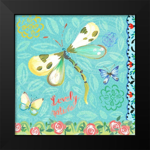 Nature Garden with Dragonfly Black Modern Wood Framed Art Print by Del Sol, Ani