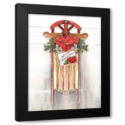 Joyeux Noel Sleigh Black Modern Wood Framed Art Print with Double Matting by Diannart