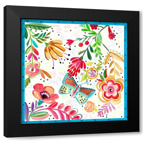 Boho Butterfly Garden Black Modern Wood Framed Art Print by Del Sol, Ani