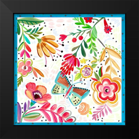 Boho Butterfly Garden Black Modern Wood Framed Art Print by Del Sol, Ani