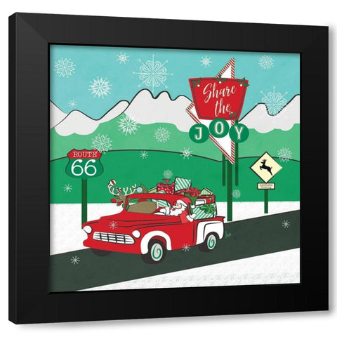 Retro Santa Driving I Black Modern Wood Framed Art Print with Double Matting by Metz, Andi