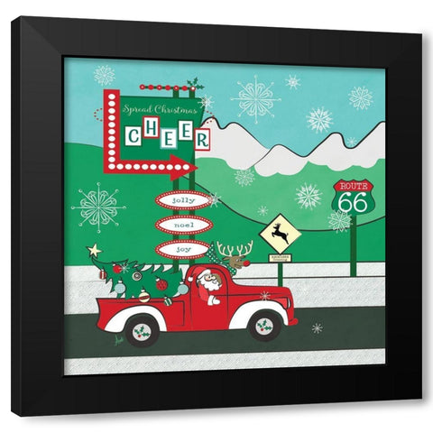 Retro Santa Driving II Black Modern Wood Framed Art Print by Metz, Andi