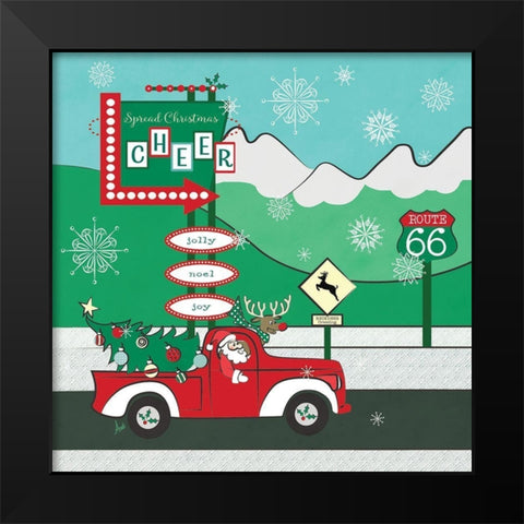 Retro Santa Driving II Black Modern Wood Framed Art Print by Metz, Andi