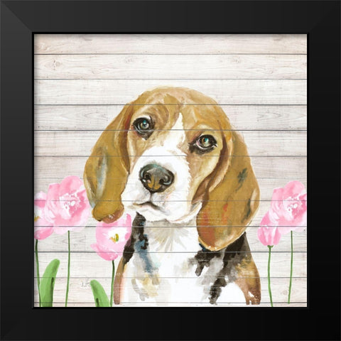 Beagle With Flowers Black Modern Wood Framed Art Print by Pinto, Patricia
