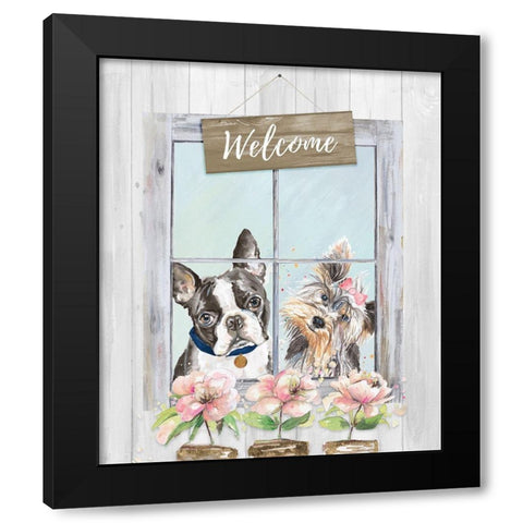 Doggy Welcome Black Modern Wood Framed Art Print by Pinto, Patricia