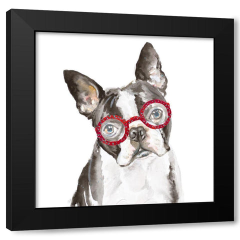 French Bulldog with Glasses Black Modern Wood Framed Art Print by Pinto, Patricia