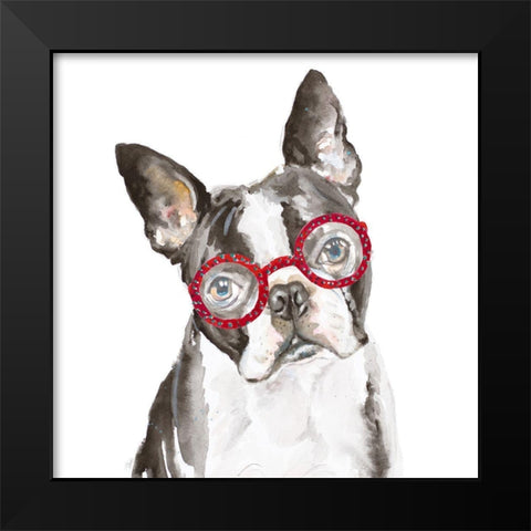 French Bulldog with Glasses Black Modern Wood Framed Art Print by Pinto, Patricia