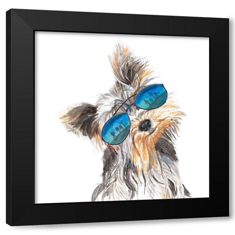 Yorkie with Shades Black Modern Wood Framed Art Print with Double Matting by Pinto, Patricia