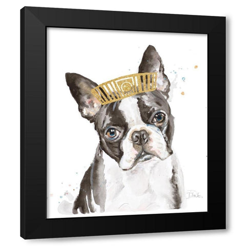 French Bulldog with Crown Black Modern Wood Framed Art Print by Pinto, Patricia