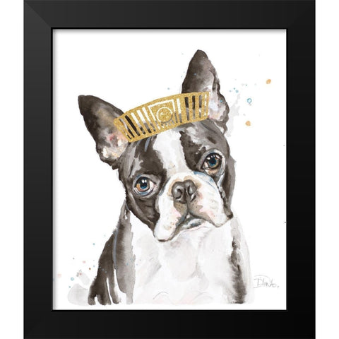 French Bulldog with Crown Black Modern Wood Framed Art Print by Pinto, Patricia