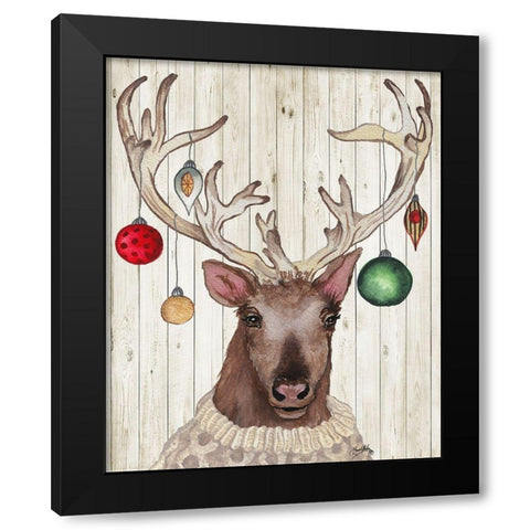 Christmas Reindeer II Black Modern Wood Framed Art Print with Double Matting by Medley, Elizabeth