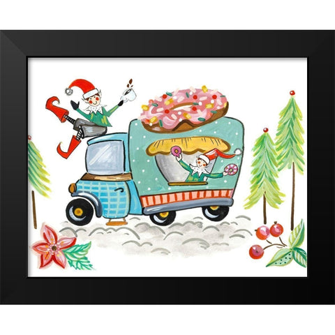 Donut Elves Black Modern Wood Framed Art Print by Del Sol, Ani