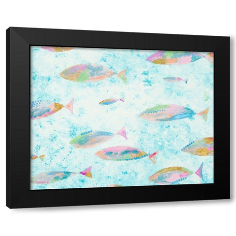 Aqua Blue Fishy Black Modern Wood Framed Art Print with Double Matting by Bryant, Susan