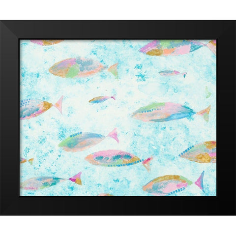 Aqua Blue Fishy Black Modern Wood Framed Art Print by Bryant, Susan