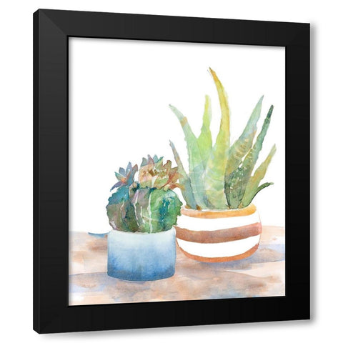 Blue and Brown Potted Succulents Black Modern Wood Framed Art Print by Loreth, Lanie