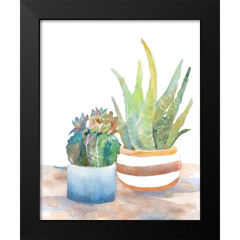 Blue and Brown Potted Succulents Black Modern Wood Framed Art Print by Loreth, Lanie