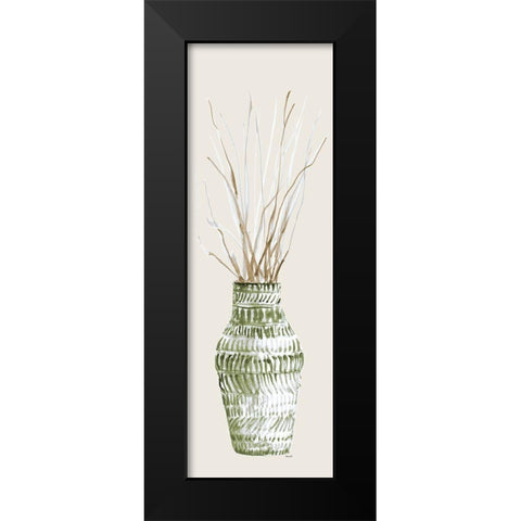 Tall Textured Vase In Green II Black Modern Wood Framed Art Print by Loreth, Lanie