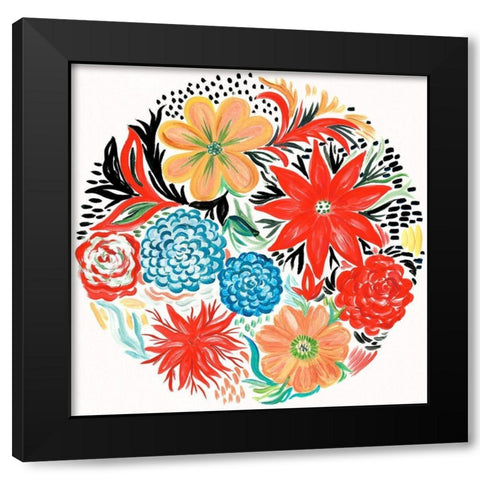 Bright Floral Matisse Circle I Black Modern Wood Framed Art Print with Double Matting by Del Sol, Ani
