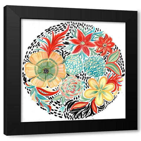 Bright Floral Matisse Circle II Black Modern Wood Framed Art Print with Double Matting by Del Sol, Ani
