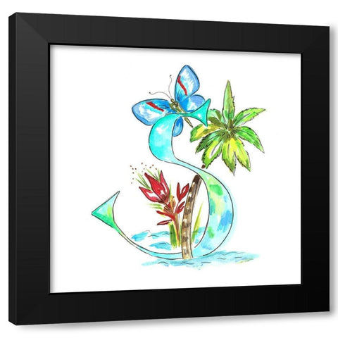 Monogram S Black Modern Wood Framed Art Print by Del Sol, Ani