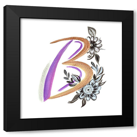 Monogram B Black Modern Wood Framed Art Print by Del Sol, Ani