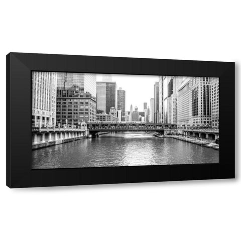 BW Chicago River View Black Modern Wood Framed Art Print by Bill Carson Photography