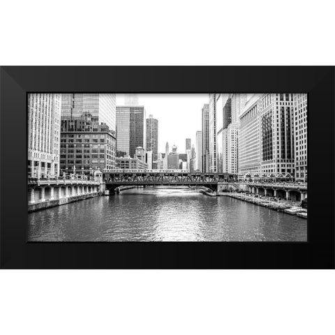 BW Chicago River View Black Modern Wood Framed Art Print by Bill Carson Photography