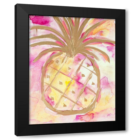 Pink Gold Pineapple Black Modern Wood Framed Art Print with Double Matting by Hewitt, L.