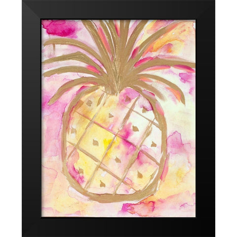 Pink Gold Pineapple Black Modern Wood Framed Art Print by Hewitt, L.