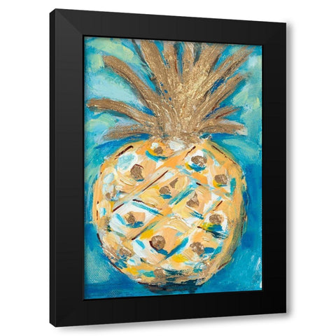 Blue Gold Pineapple Black Modern Wood Framed Art Print with Double Matting by Hewitt, L.