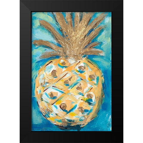 Blue Gold Pineapple Black Modern Wood Framed Art Print by Hewitt, L.