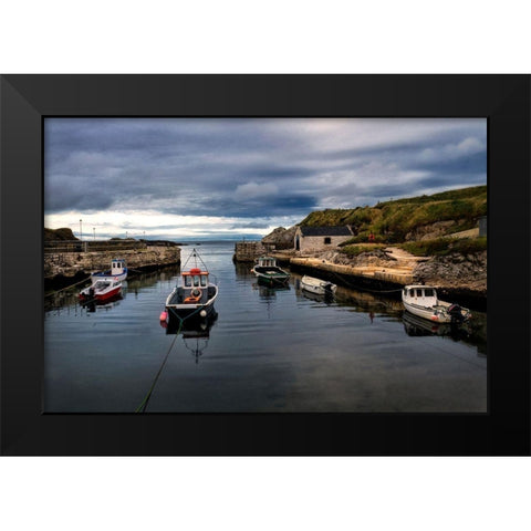 Fishing Harbor Black Modern Wood Framed Art Print by Amos, Andy