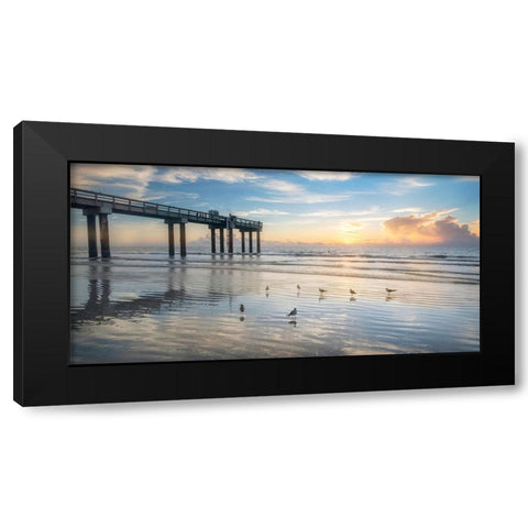 Sunset Pier Black Modern Wood Framed Art Print with Double Matting by Amos, Andy