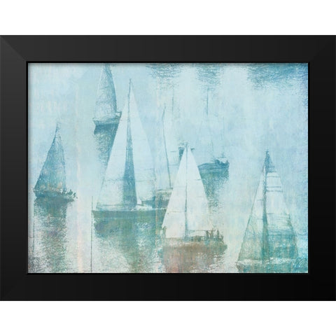 Foggy Walk On the Beach Black Modern Wood Framed Art Print by Meneely, Dan