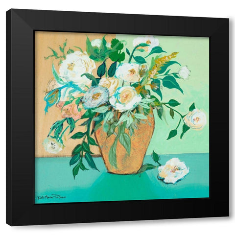 Vase of White Roses Black Modern Wood Framed Art Print by Maria, Robin