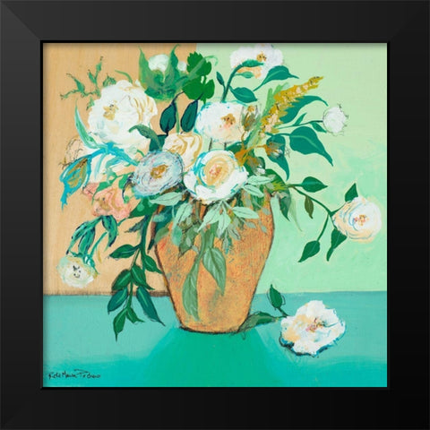 Vase of White Roses Black Modern Wood Framed Art Print by Maria, Robin