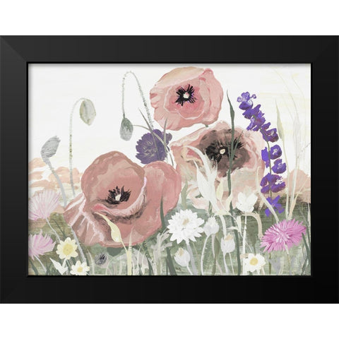 Victory Pink Poppies I Black Modern Wood Framed Art Print by Maria, Robin