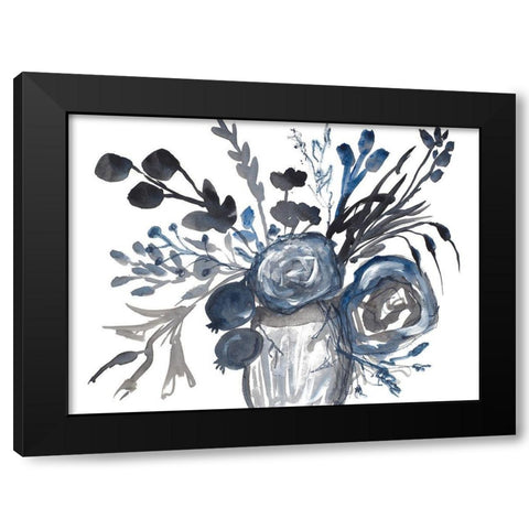 Blue Roses in Grey Vase Black Modern Wood Framed Art Print by Maria, Robin