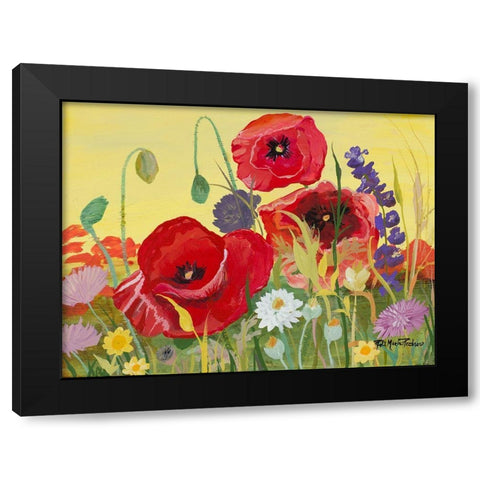 Victory Red Poppies I Black Modern Wood Framed Art Print by Maria, Robin