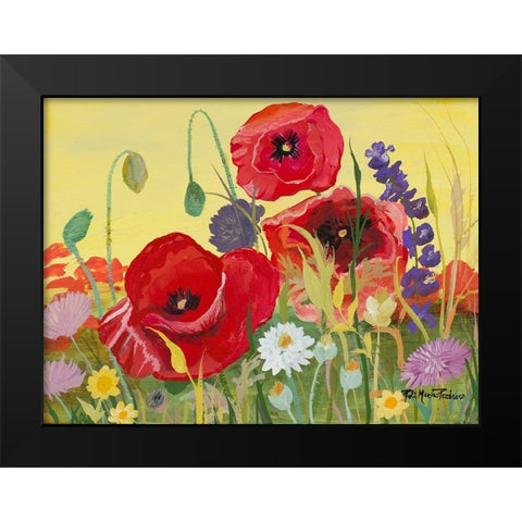 Victory Red Poppies I Black Modern Wood Framed Art Print by Maria, Robin
