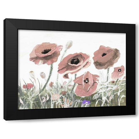 Victory Pink Poppies II Black Modern Wood Framed Art Print by Maria, Robin