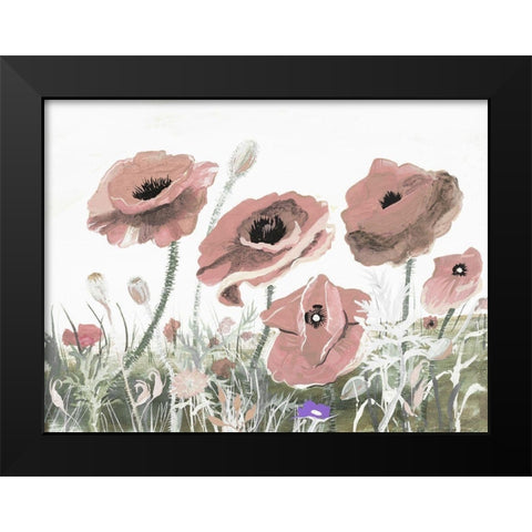 Victory Pink Poppies II Black Modern Wood Framed Art Print by Maria, Robin