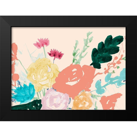 Bright Bursting Floral Black Modern Wood Framed Art Print by Maria, Robin