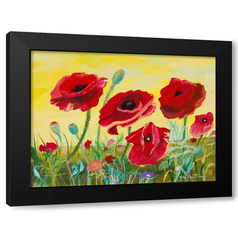 Victory Red Poppies II Black Modern Wood Framed Art Print by Maria, Robin