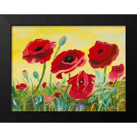 Victory Red Poppies II Black Modern Wood Framed Art Print by Maria, Robin
