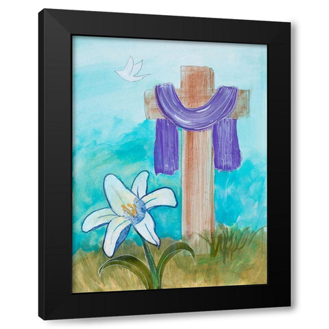 Cross and Dove Black Modern Wood Framed Art Print by Maria, Robin