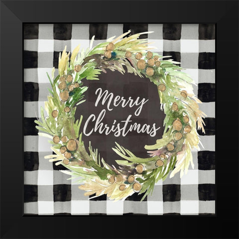 Buffalo Plaid Christmas Wreath Black Modern Wood Framed Art Print by Loreth, Lanie