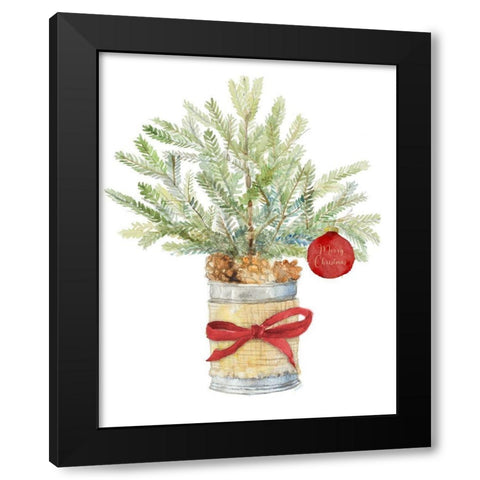 Merry Christmas Fir Tree Black Modern Wood Framed Art Print by Loreth, Lanie