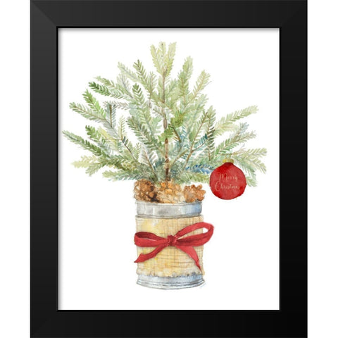 Merry Christmas Fir Tree Black Modern Wood Framed Art Print by Loreth, Lanie