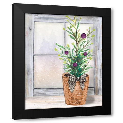 Christmas Fir on Window Black Modern Wood Framed Art Print with Double Matting by Pinto, Patricia